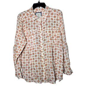Style & Co Womens Button Front Top Plus‎ Size 1X Roll Tab Sleeve Boho Damask